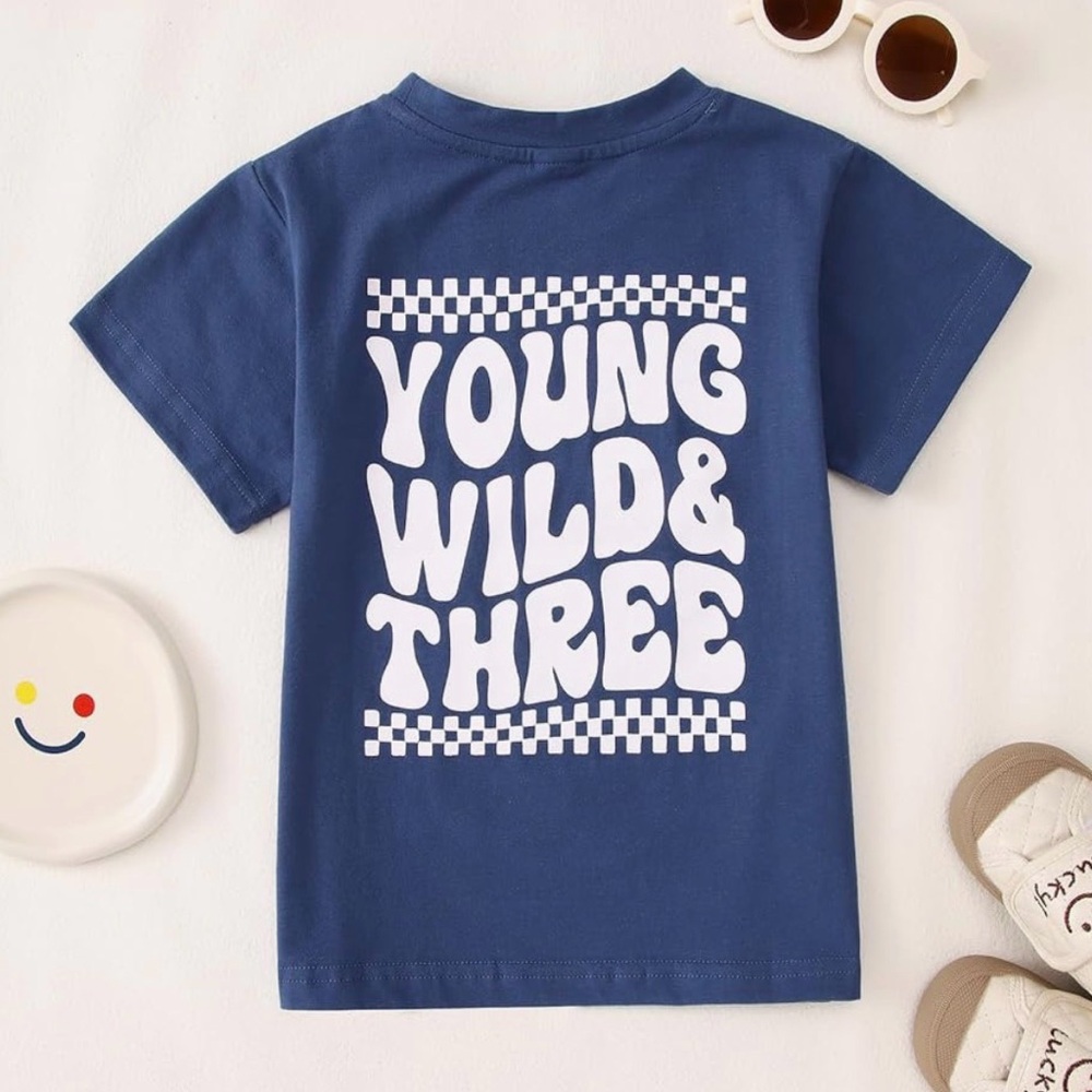 🎉🦁 “YOUNG, WILD & THREE” TODDLER BIRTHDAY TEE — RETRO, FUN & COMFY 🦁🎉